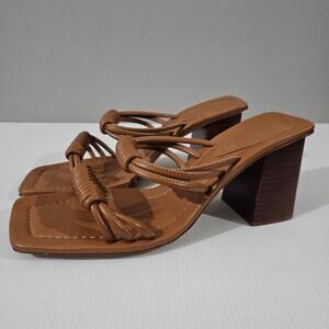 Schutz Binky Strappy Sandal Womens 11 Brown Leather Block Heel Square Open Toe
